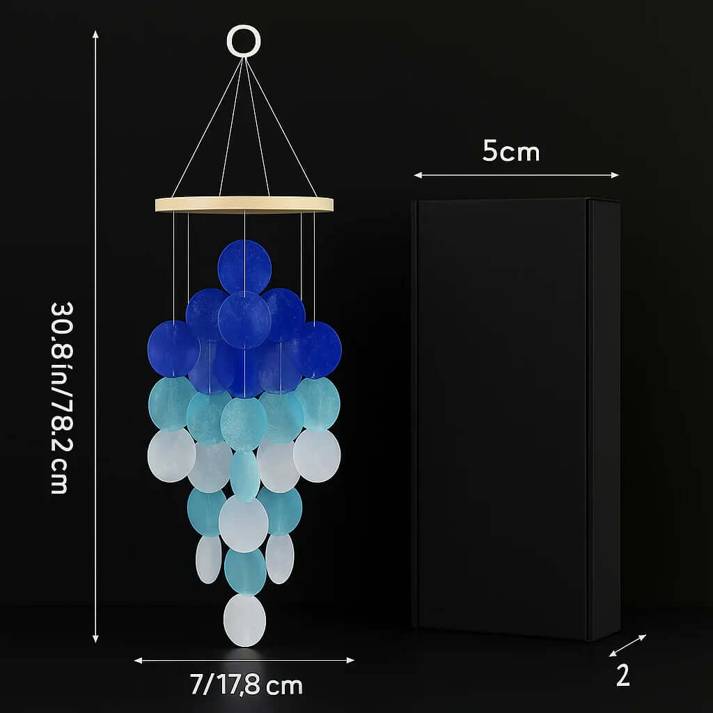 Blue shell wind chimes for outside Home decor Handcrafted - Hadi Craft
