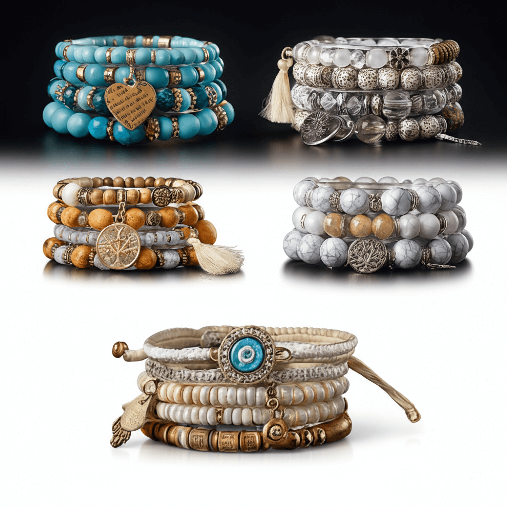 Bohemian Beaded Bracelet Set for Women & Men Handmade Stretch Stackable Bracelets - Hadi Craft