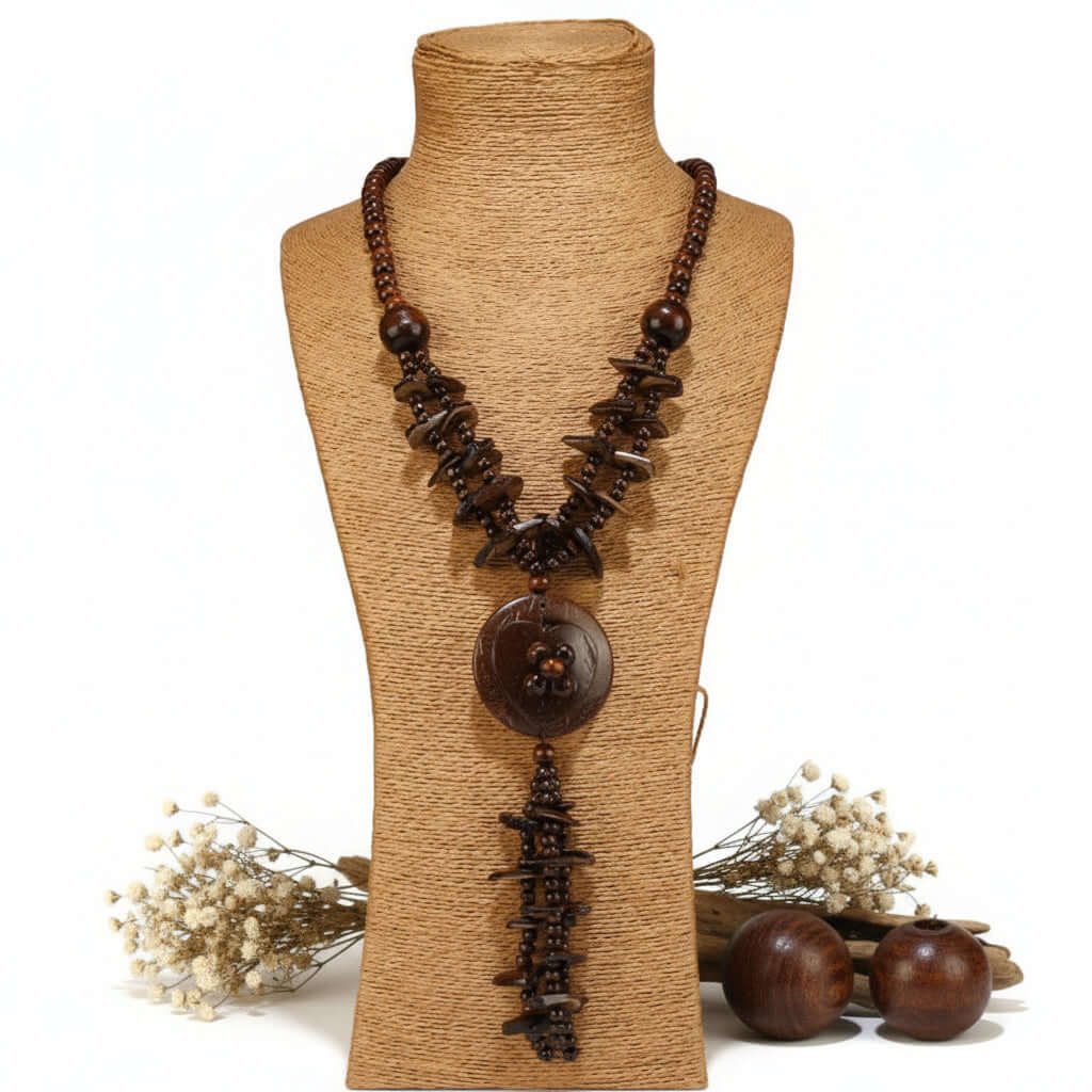 Bohemian Coconut Shell Necklace – Handmade Multi-Layer Wooden Jewelry - Hadi Craft