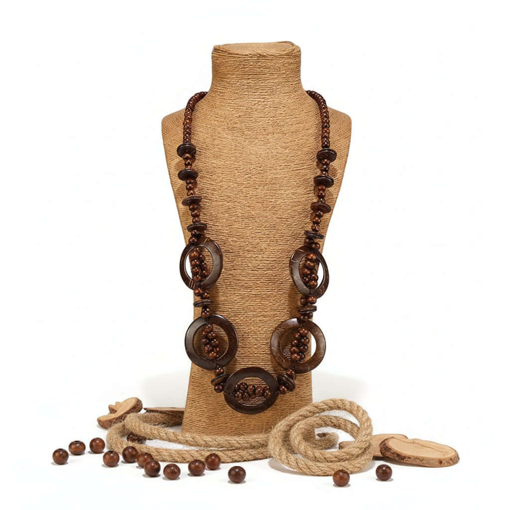 Bohemian Coconut Shell Necklace – Handmade Multi-Layer Wooden Jewelry - Hadi Craft