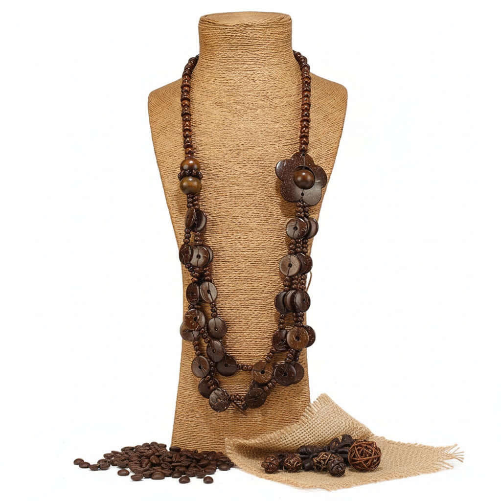 Bohemian Coconut Shell Necklace – Handmade Multi-Layer Wooden Jewelry - Hadi Craft