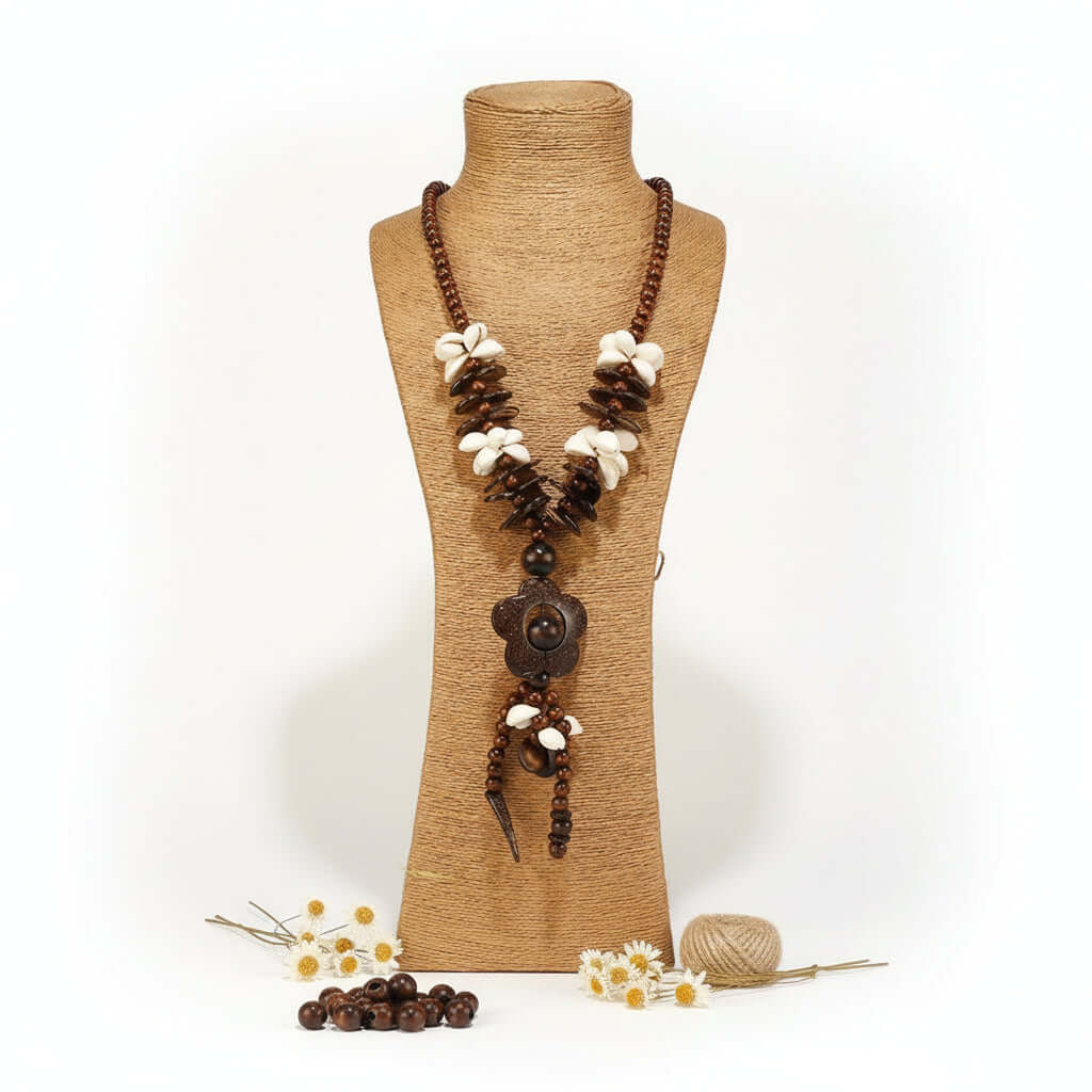 Bohemian Coconut Shell Necklace – Handmade Multi-Layer Wooden Jewelry - Hadi Craft
