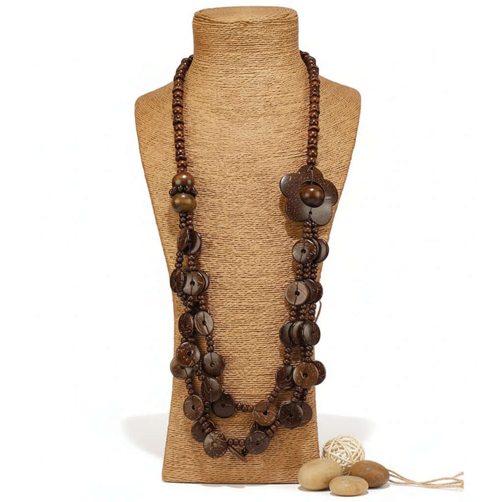 Bohemian Coconut Shell Necklace – Handmade Multi-Layer Wooden Jewelry - Hadi Craft