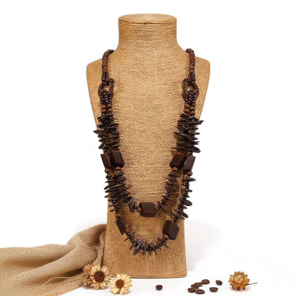 Bohemian Coconut Shell Necklace – Handmade Multi-Layer Wooden Jewelry - Hadi Craft