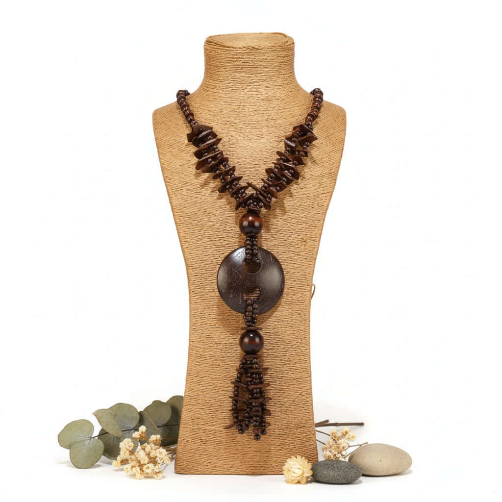 Bohemian Coconut Shell Necklace – Handmade Multi-Layer Wooden Jewelry - Hadi Craft