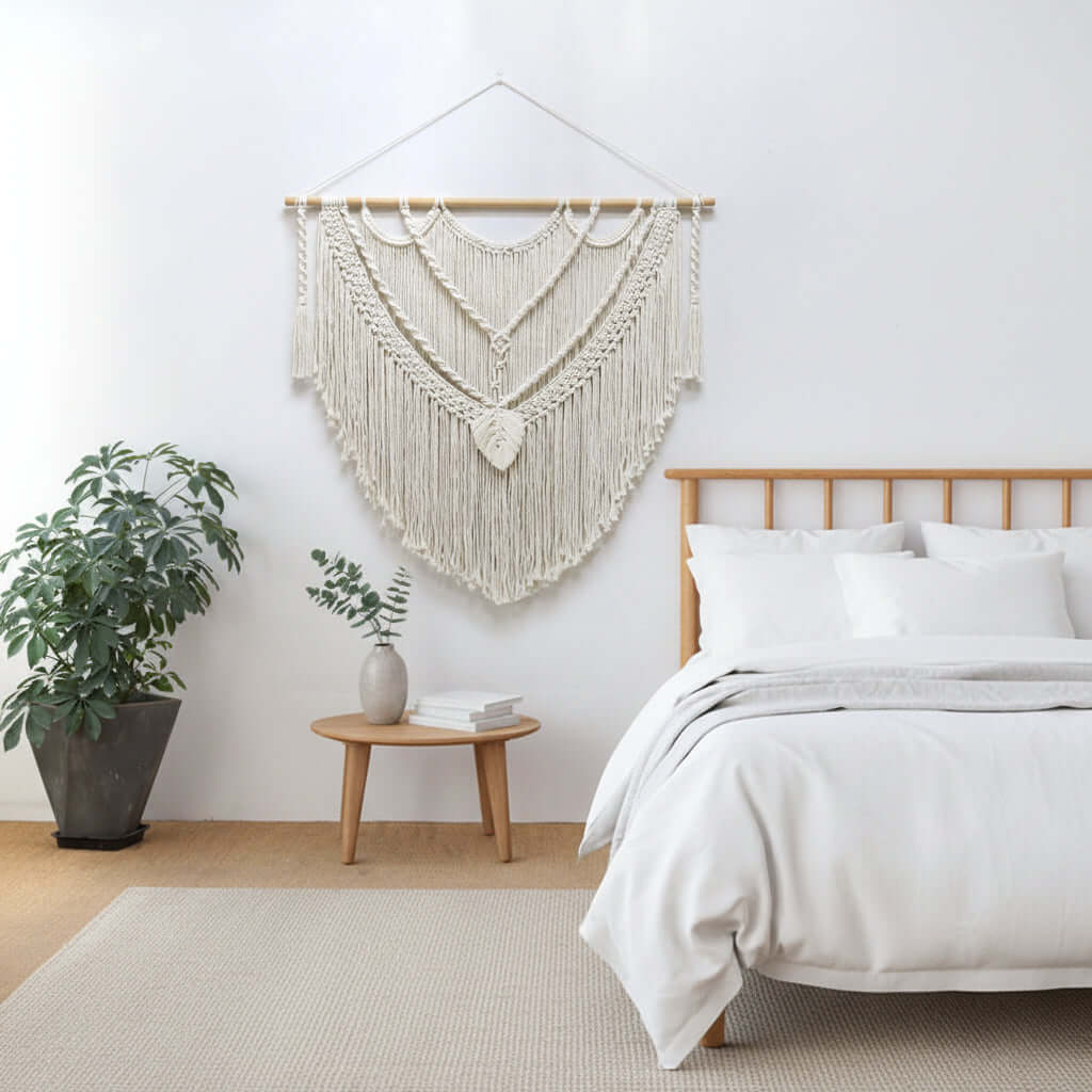 Boho Leaf Tapestry Wall Hanging – Handwoven Nordic Room Decor Curtain - Hadi Craft