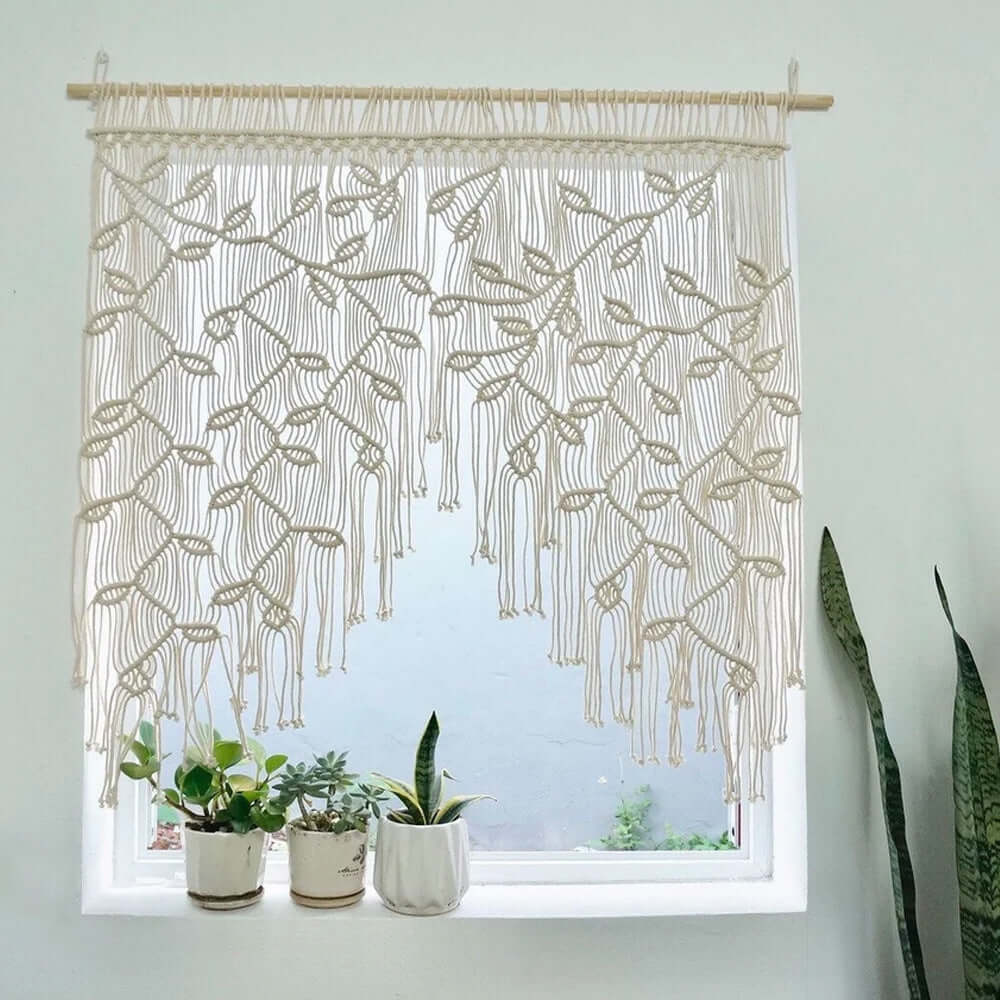 Boho Leaf Tapestry Wall Hanging – Handwoven Nordic Room Decor Curtain - Hadi Craft