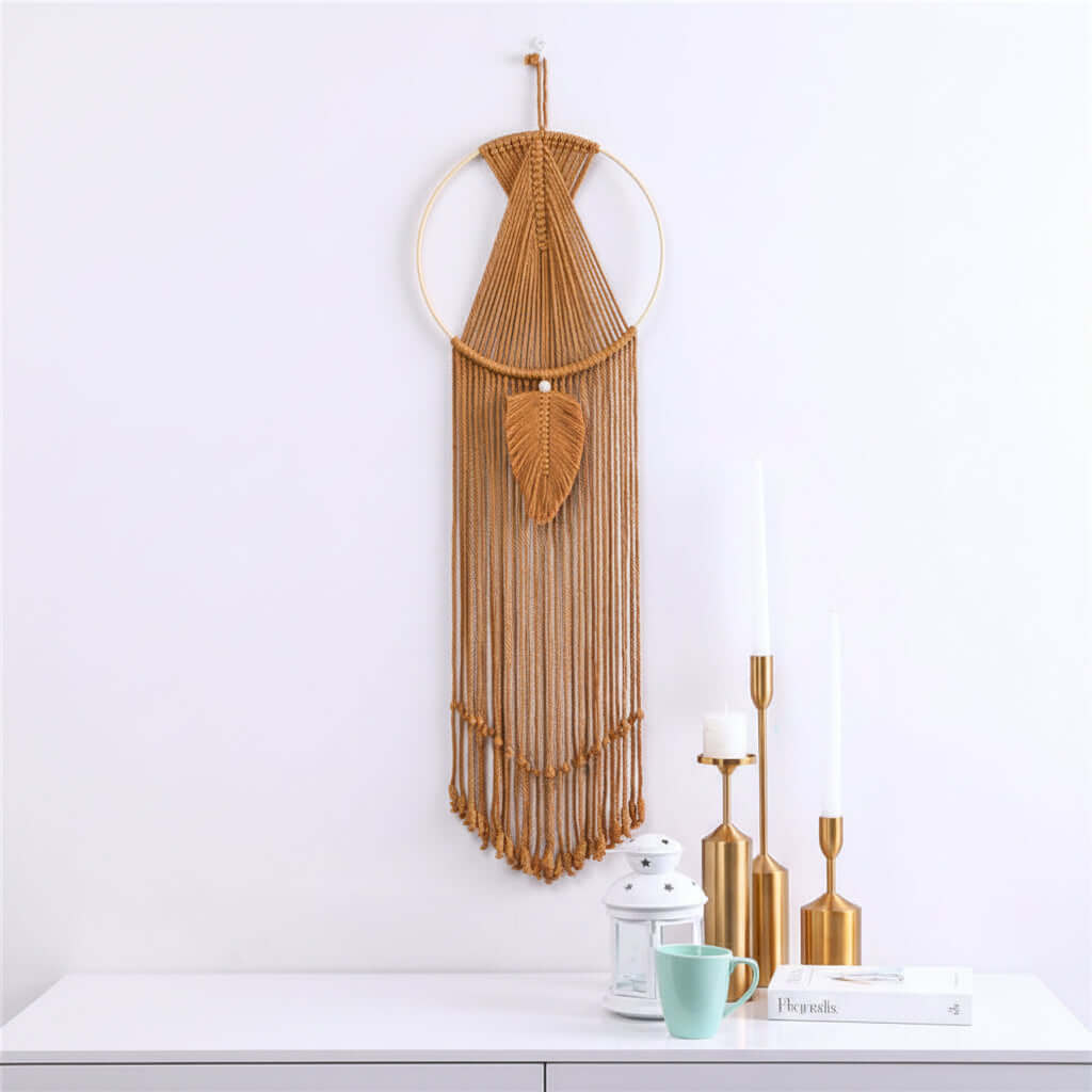 Boho Macrame Wall Hanging – Cotton Woven Tassel Tapestry Room Decor - Hadi Craft