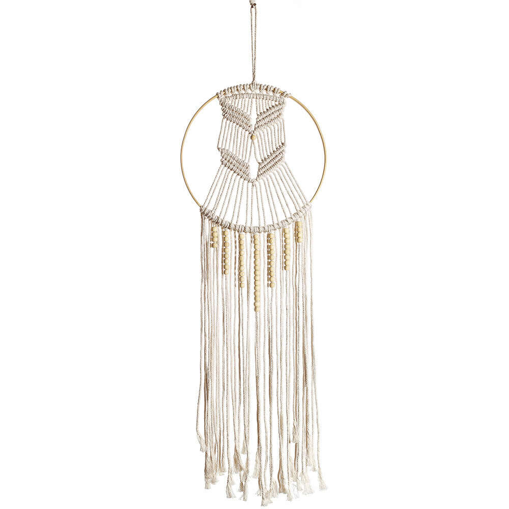 Boho Macrame Wall Shelf Hanging – Woven Cotton Decor with Bamboo Ring - Hadi Craft