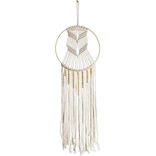 Boho Macrame Wall Shelf Hanging – Woven Cotton Decor with Bamboo Ring - Hadi Craft
