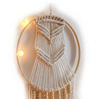 Boho Macrame Wall Shelf Hanging – Woven Cotton Decor with Bamboo Ring - Hadi Craft