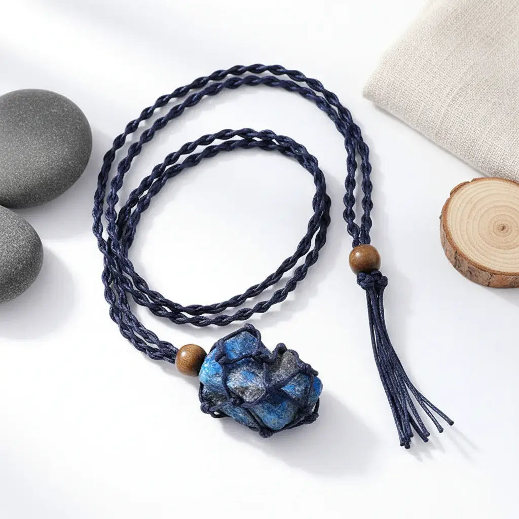 Boho Raw Crystal Macrame Necklace – Natural Stone Handmade Spiritual Pendant for Women - Hadi Craft