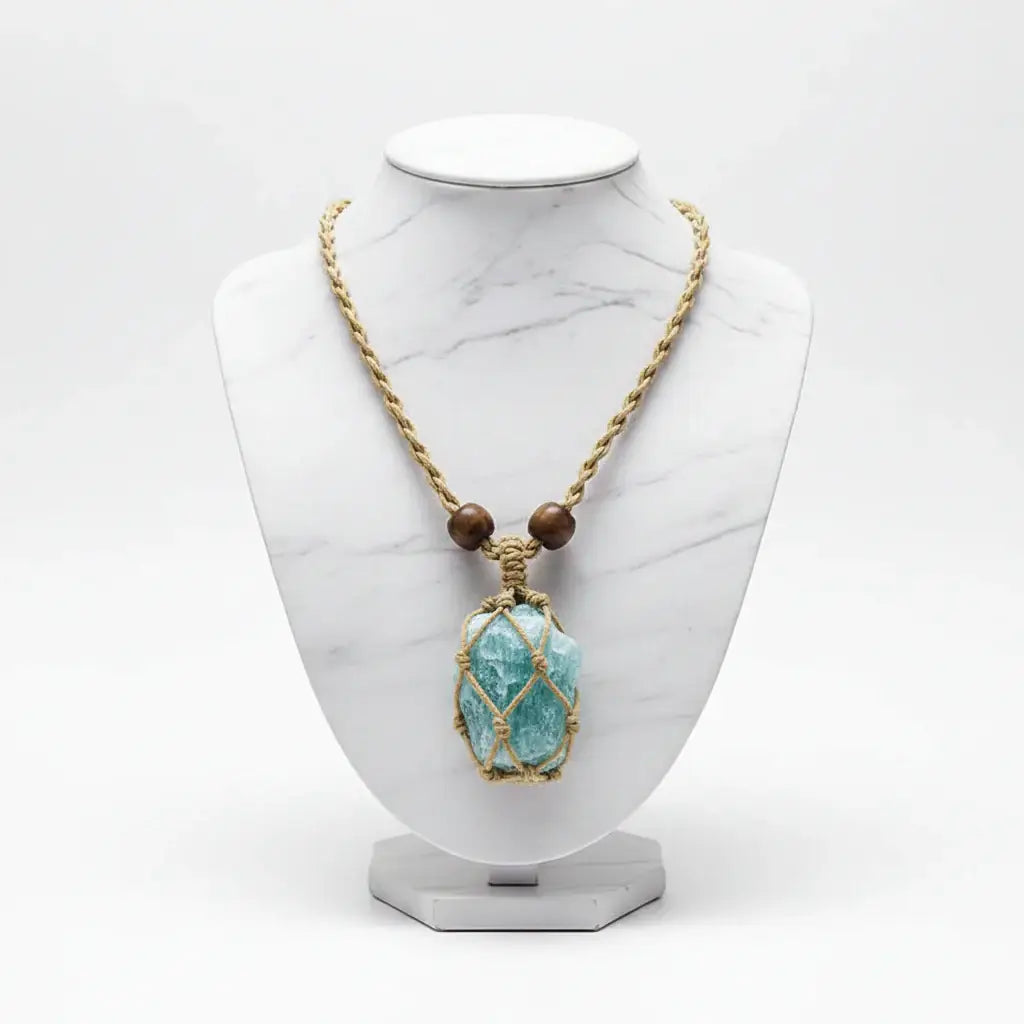 Boho Raw Crystal Macrame Necklace – Natural Stone Handmade Spiritual Pendant for Women - Hadi Craft