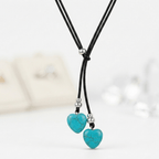 Boho Turquoise Double Layer Rope Necklace for Women | Retro Heart Pendant Statement Jewelry Gift - Hadi Craft