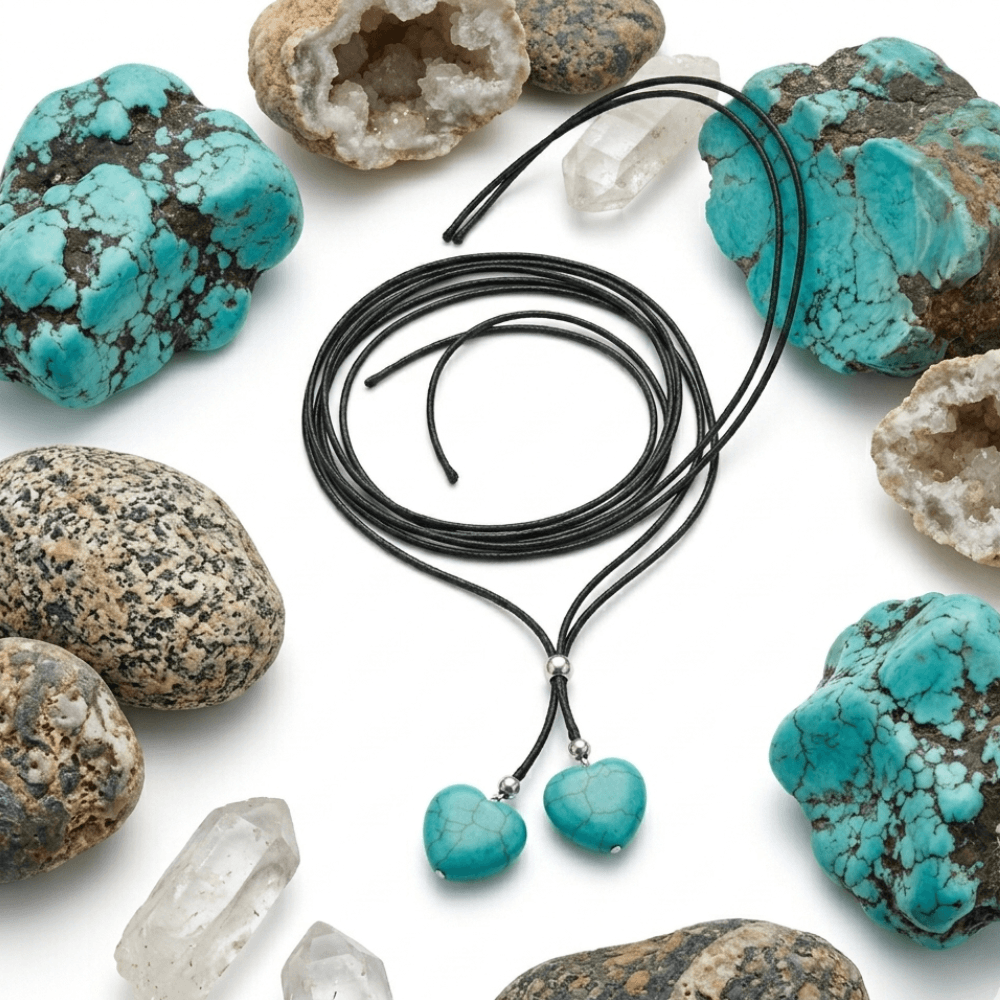Boho Turquoise Double Layer Rope Necklace for Women | Retro Heart Pendant Statement Jewelry Gift - Hadi Craft