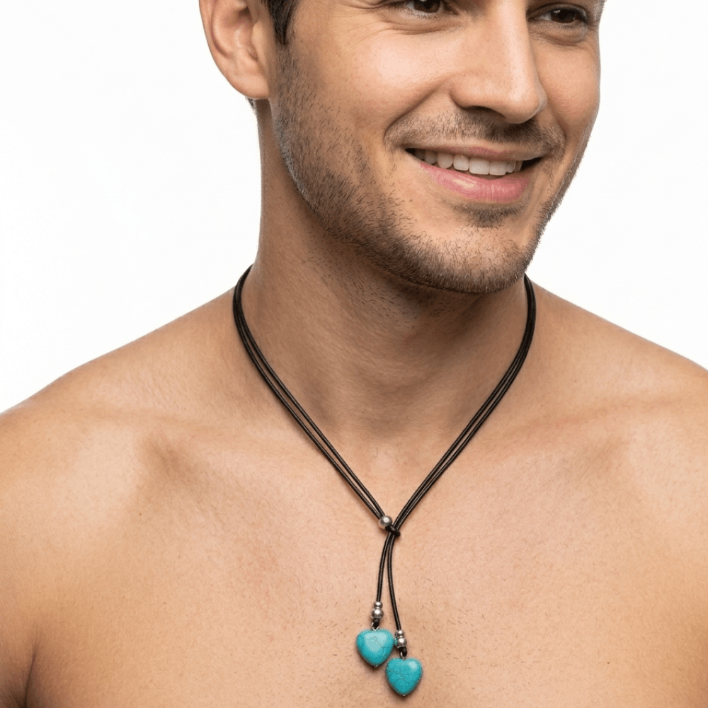 Boho Turquoise Double Layer Rope Necklace for Women | Retro Heart Pendant Statement Jewelry Gift - Hadi Craft