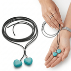 Boho Turquoise Double Layer Rope Necklace for Women | Retro Heart Pendant Statement Jewelry Gift - Hadi Craft