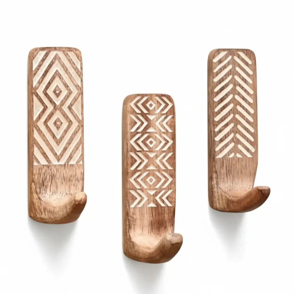 Boho adhesive wall hooks Decorative Wood Adhesive Wall Hooks for Coats - Hadi Craft