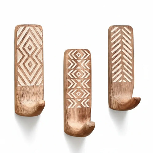 Boho adhesive wall hooks Decorative Wood Adhesive Wall Hooks for Coats - Hadi Craft
