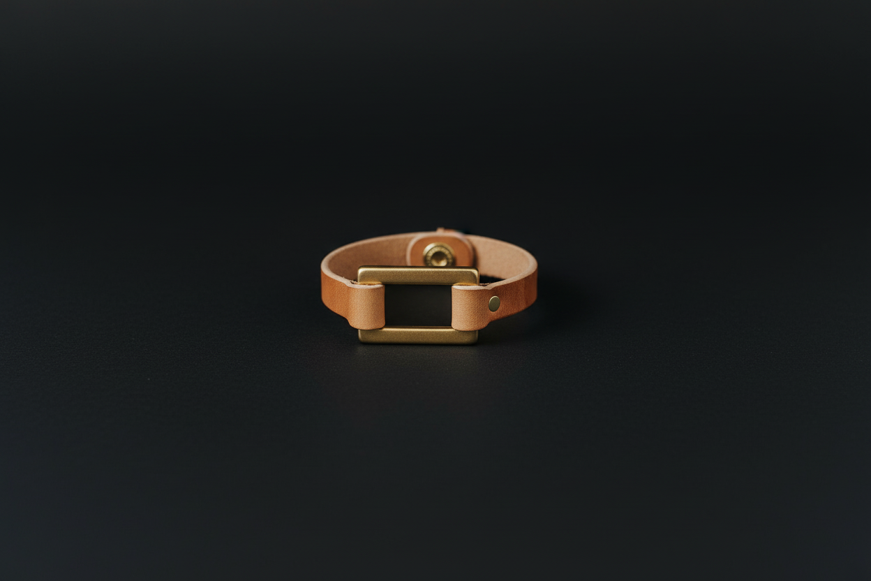 Premium Full Grain Leather Cascade Bracelet | Minimalist Leather Bracelet with Rectangular Ring