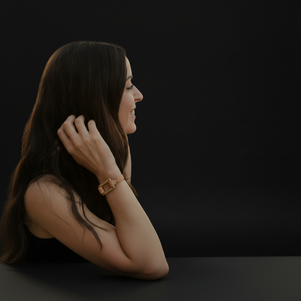 Premium Full Grain Leather Cascade Bracelet | Minimalist Leather Bracelet with Rectangular Ring