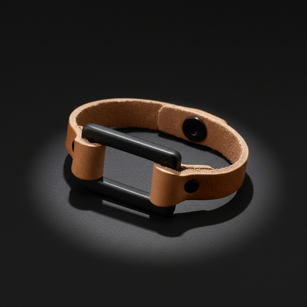 Premium Full Grain Leather Cascade Bracelet | Minimalist Leather Bracelet with Rectangular Ring