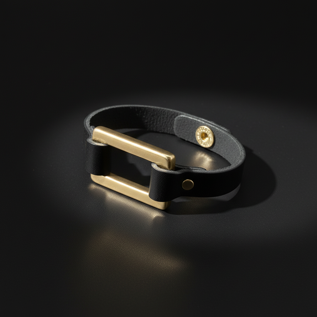 Premium Full Grain Leather Cascade Bracelet | Minimalist Leather Bracelet with Rectangular Ring