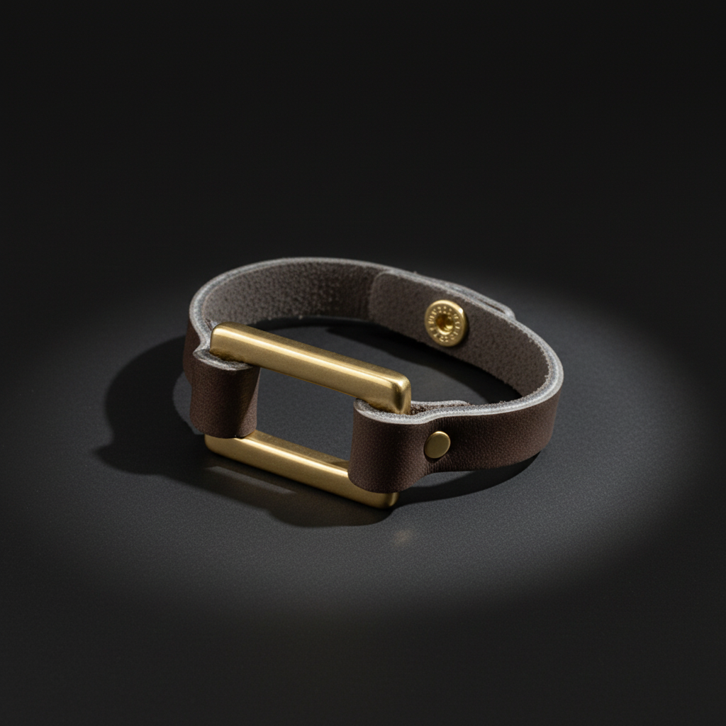 Premium Full Grain Leather Cascade Bracelet | Minimalist Leather Bracelet with Rectangular Ring