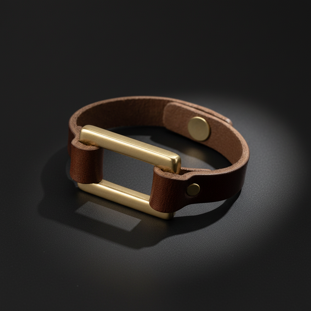Premium Full Grain Leather Cascade Bracelet | Minimalist Leather Bracelet with Rectangular Ring