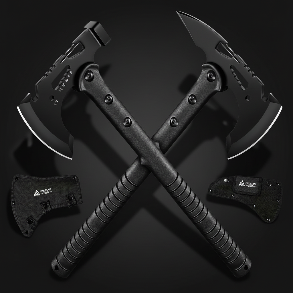 Camping & Outdoor Axe Set – 4 Piece Tactical Hatchet Set with 2 Canvas Sheaths | Multi-Functional Survival Axe for Camping, Picnics & Hiking