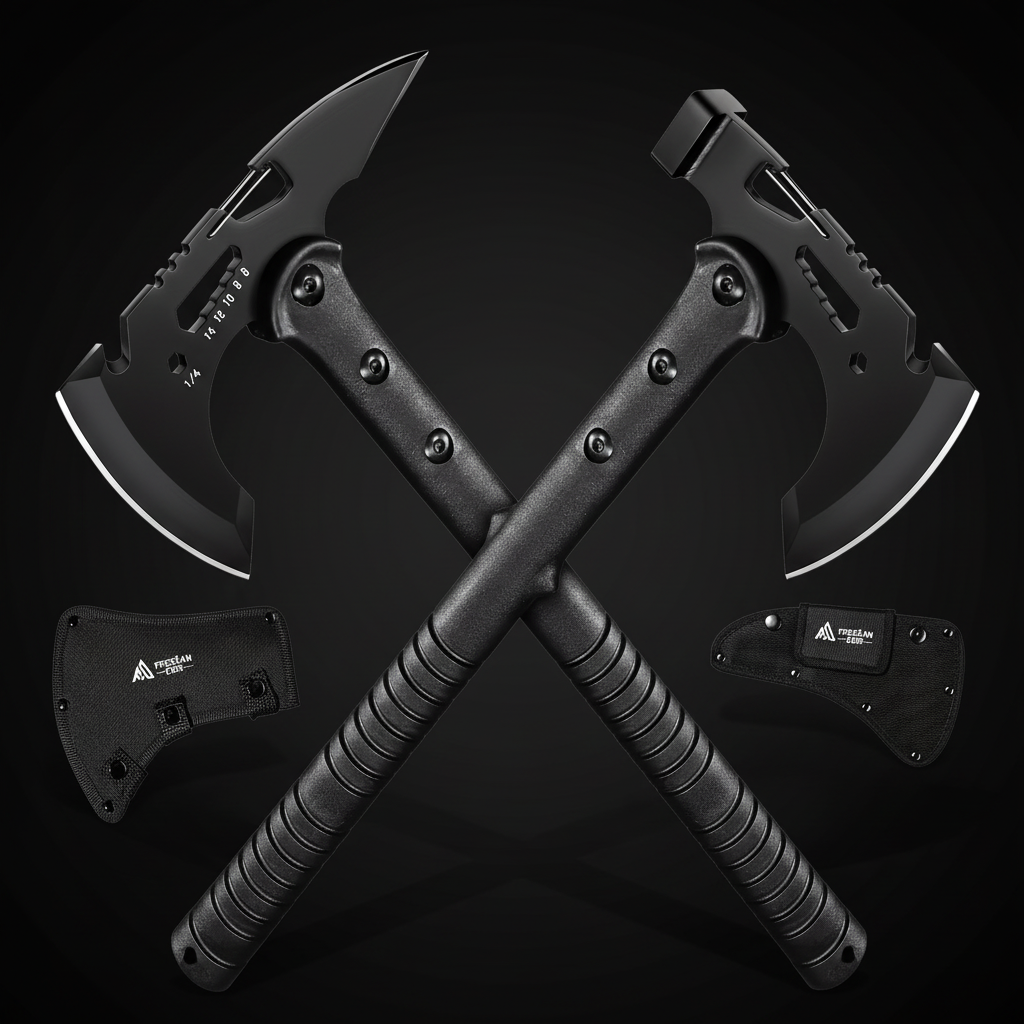 Camping & Outdoor Axe Set – 4 Piece Tactical Hatchet Set with 2 Canvas Sheaths | Multi-Functional Survival Axe for Camping, Picnics & Hiking