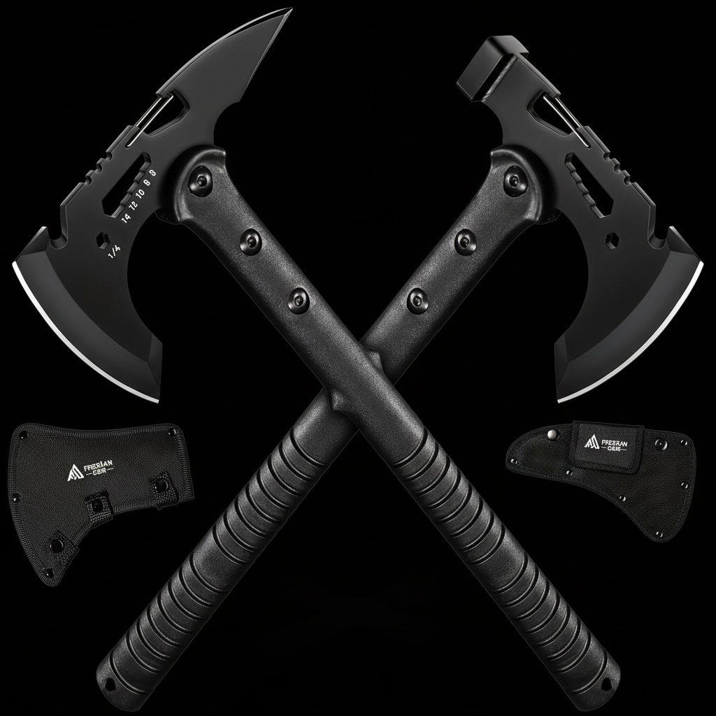 Camping & Outdoor Axe Set – 4 Piece Tactical Hatchet Set with 2 Canvas Sheaths | Multi-Functional Survival Axe for Camping, Picnics & Hiking