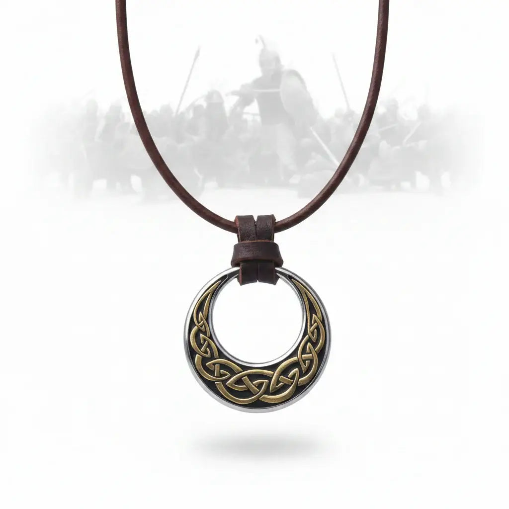 Celtic Knot Round Stainless Steel Pendant Necklace for Men – Adjustable Leather Cord Viking Gift Box - Hadi Craft