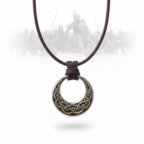 Celtic Knot Round Stainless Steel Pendant Necklace for Men – Adjustable Leather Cord Viking Gift Box - Hadi Craft