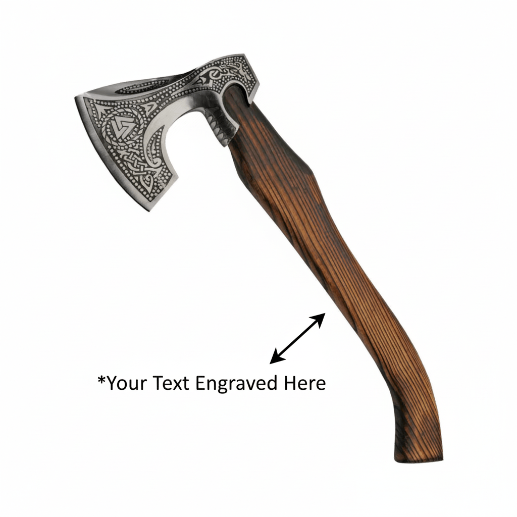 Celtic stainless axe with burnt ash handle, cutting edge Celtic symbol - Hadi Craft