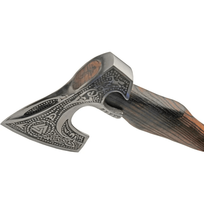 Celtic stainless axe with burnt ash handle, cutting edge Celtic symbol - Hadi Craft