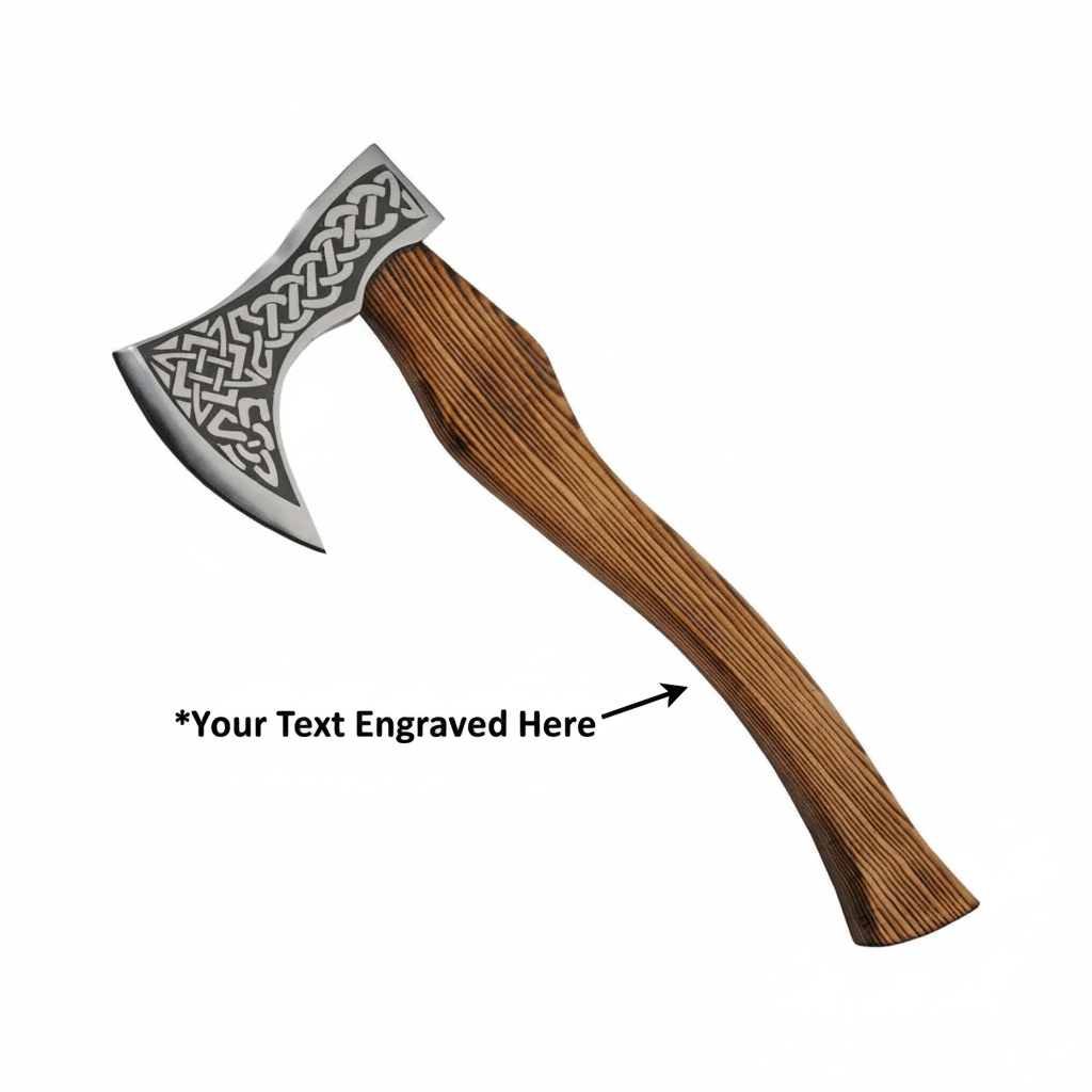 Celtic symbols axe Celtic symbols on axe head. Burnt ash wood handle. - Hadi Craft