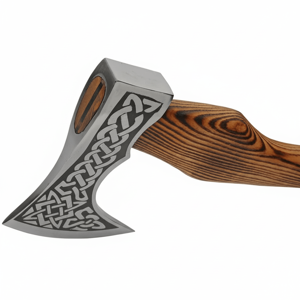 Celtic symbols axe Celtic symbols on axe head. Burnt ash wood handle. - Hadi Craft