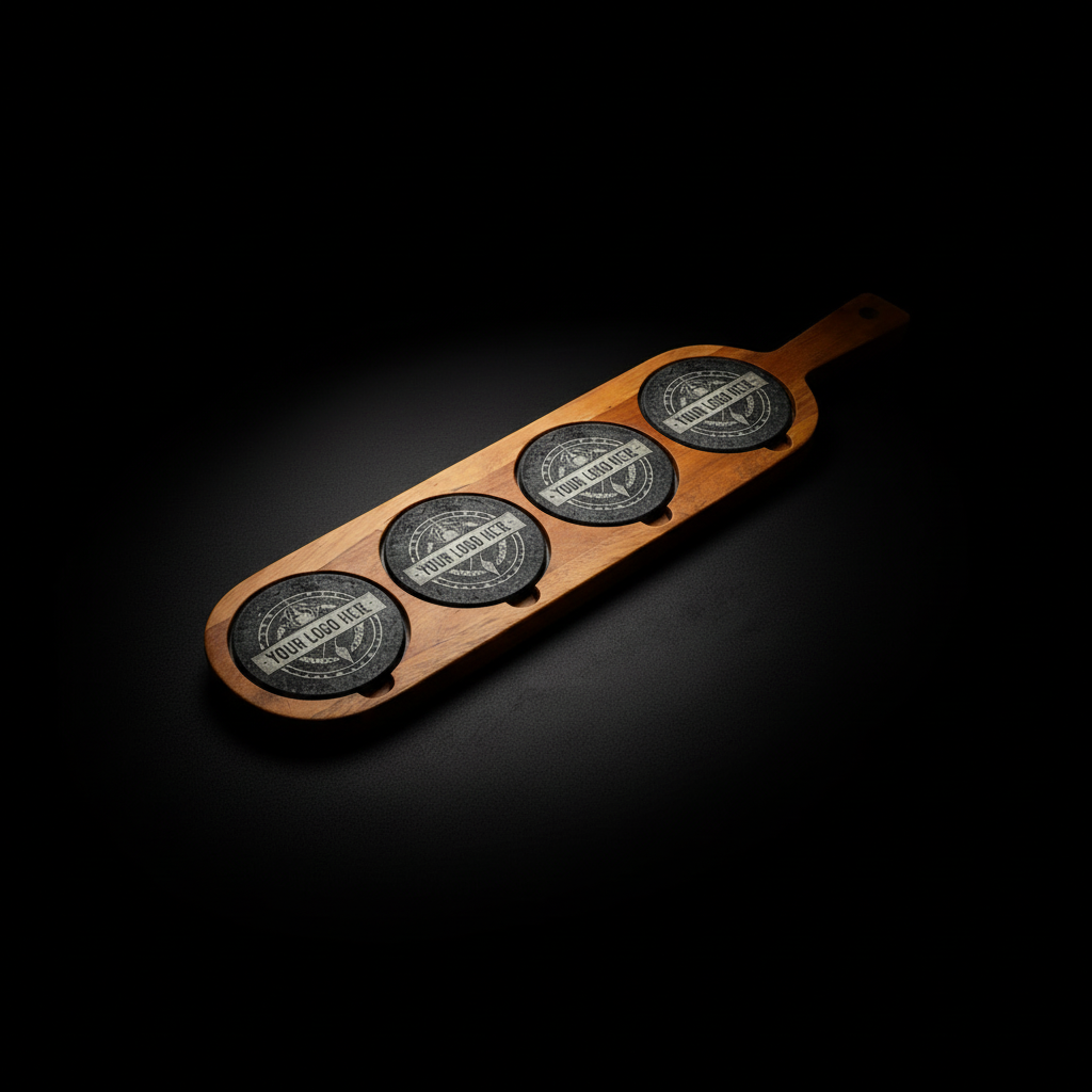 Acacia Wood & Slate Serving Board with Handle – 18×12 Inch Charcuterie & Appetizer Board | Handmade Natural Wood