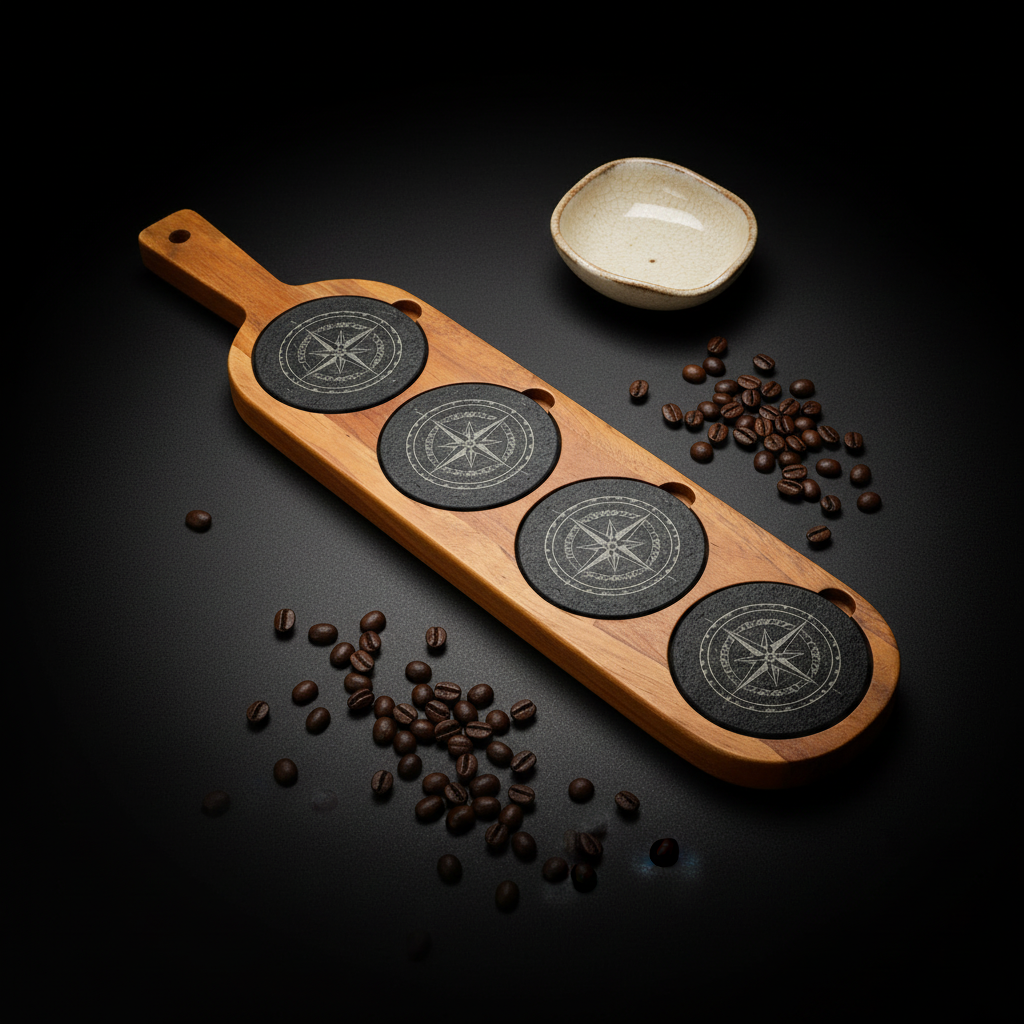 Acacia Wood & Slate Serving Board with Handle – 18×12 Inch Charcuterie & Appetizer Board | Handmade Natural Wood