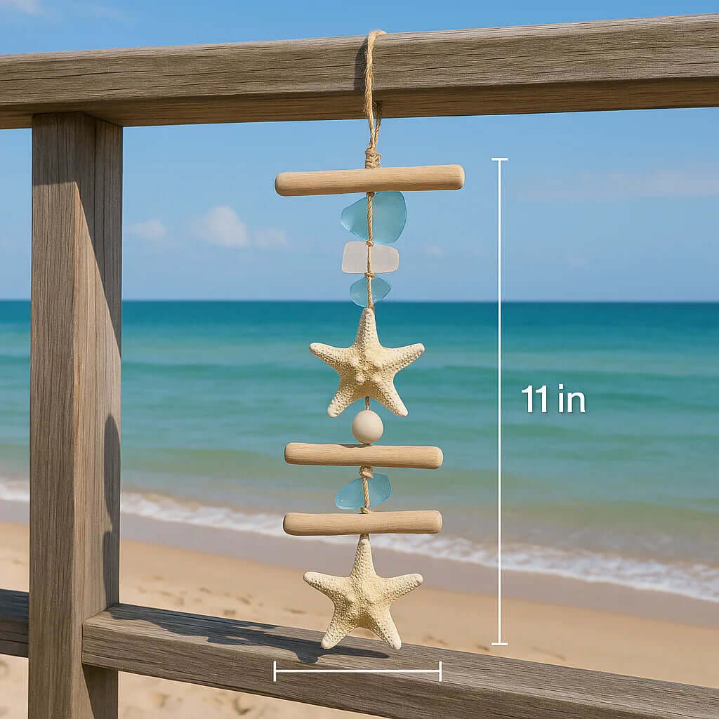 Coastal seashell wall hanging Starfish Driftwood Beach Room Decoration - Hadi Craft