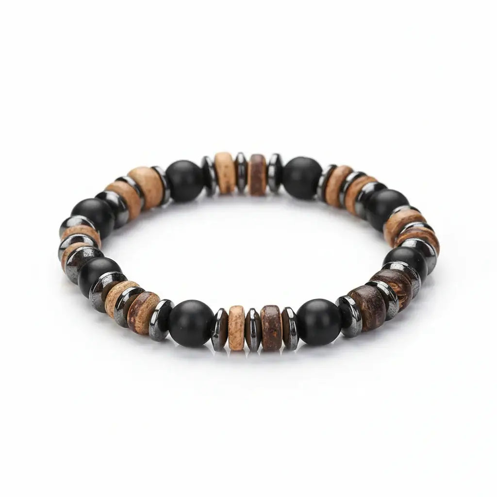 Coconut Shell Bracelet For Men Bohemian Tribal Wooden Beaded Wristband - Hadi Craft