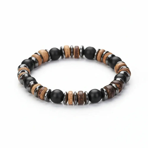 Coconut Shell Bracelet For Men Bohemian Tribal Wooden Beaded Wristband - Hadi Craft