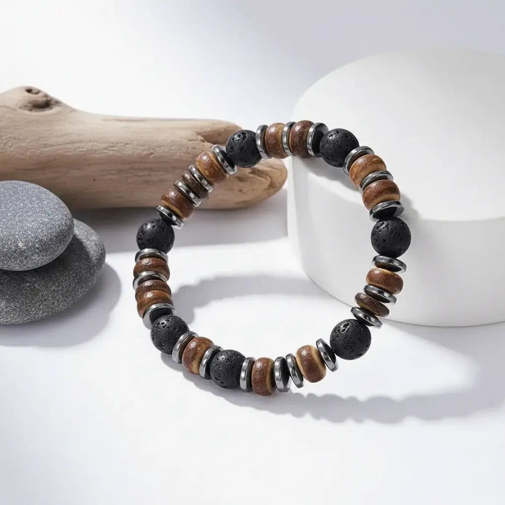 Coconut Shell Bracelet For Men Bohemian Tribal Wooden Beaded Wristband - Hadi Craft