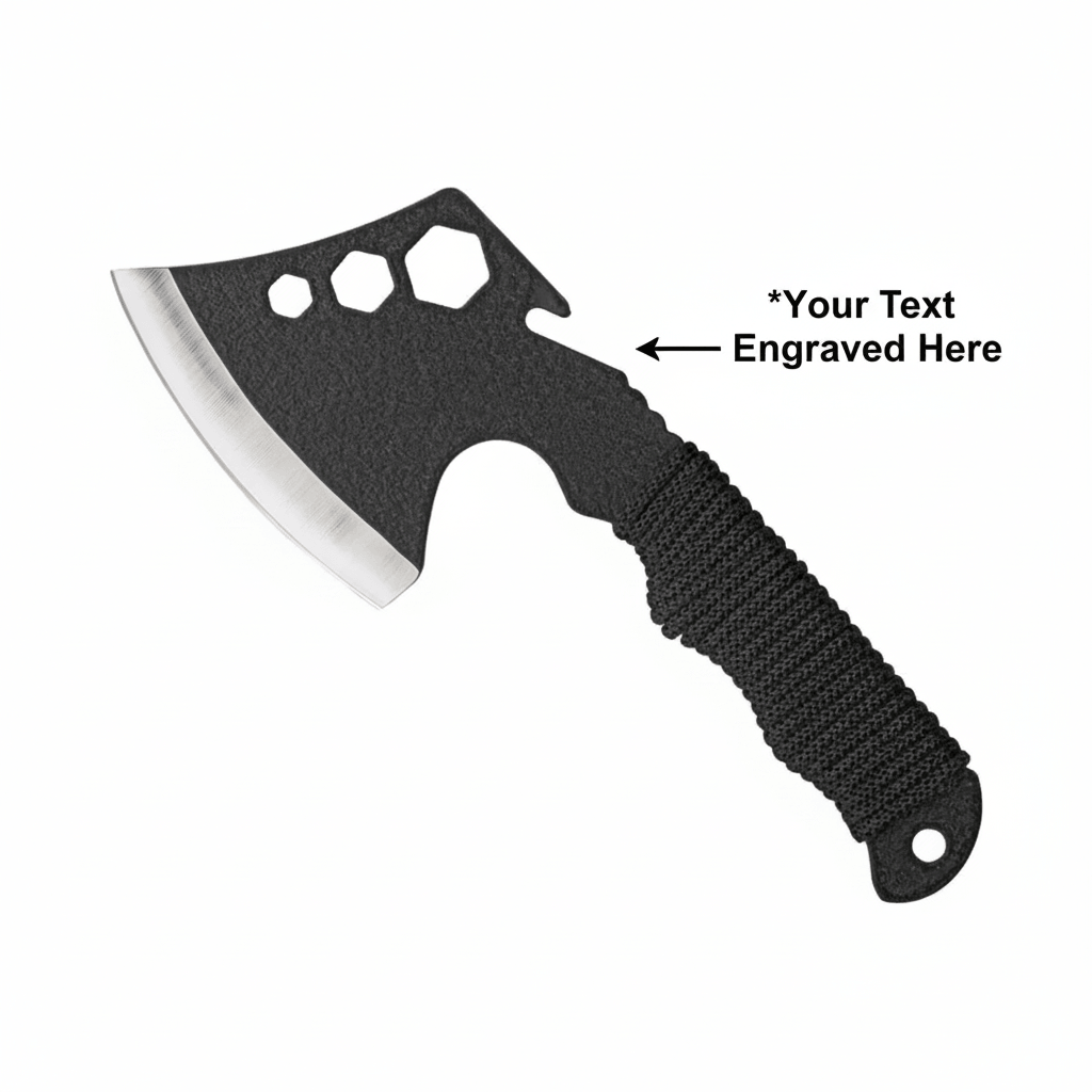 Compact tactical axe with black finish head with 4" cutting edge - Hadi Craft