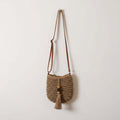 Crossbody Straw Beach Bag with Wooden Bead Tassels - Hadi Craft