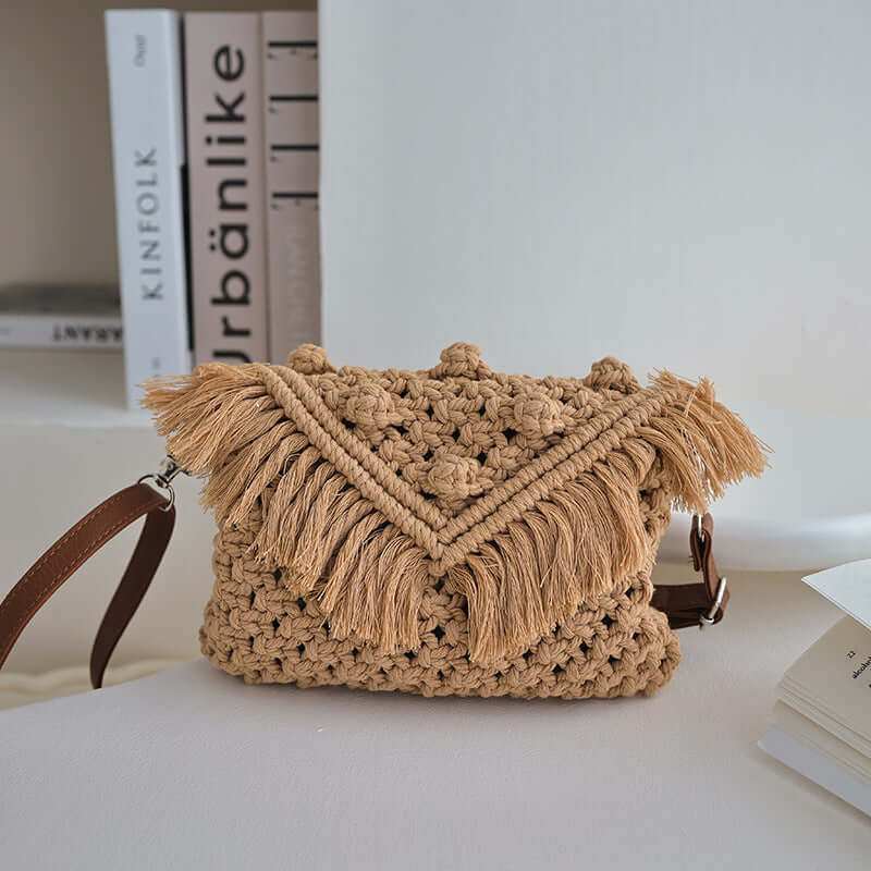 Crossbody woven straw bag Cotton Thread Bag Women Tassel Bag - Hadi Craft