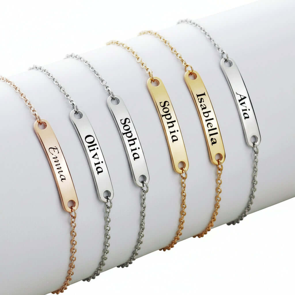 Custom Engraved Name Bracelet – Personalized Stainless Steel Jewelry for Women - Hadi Craft