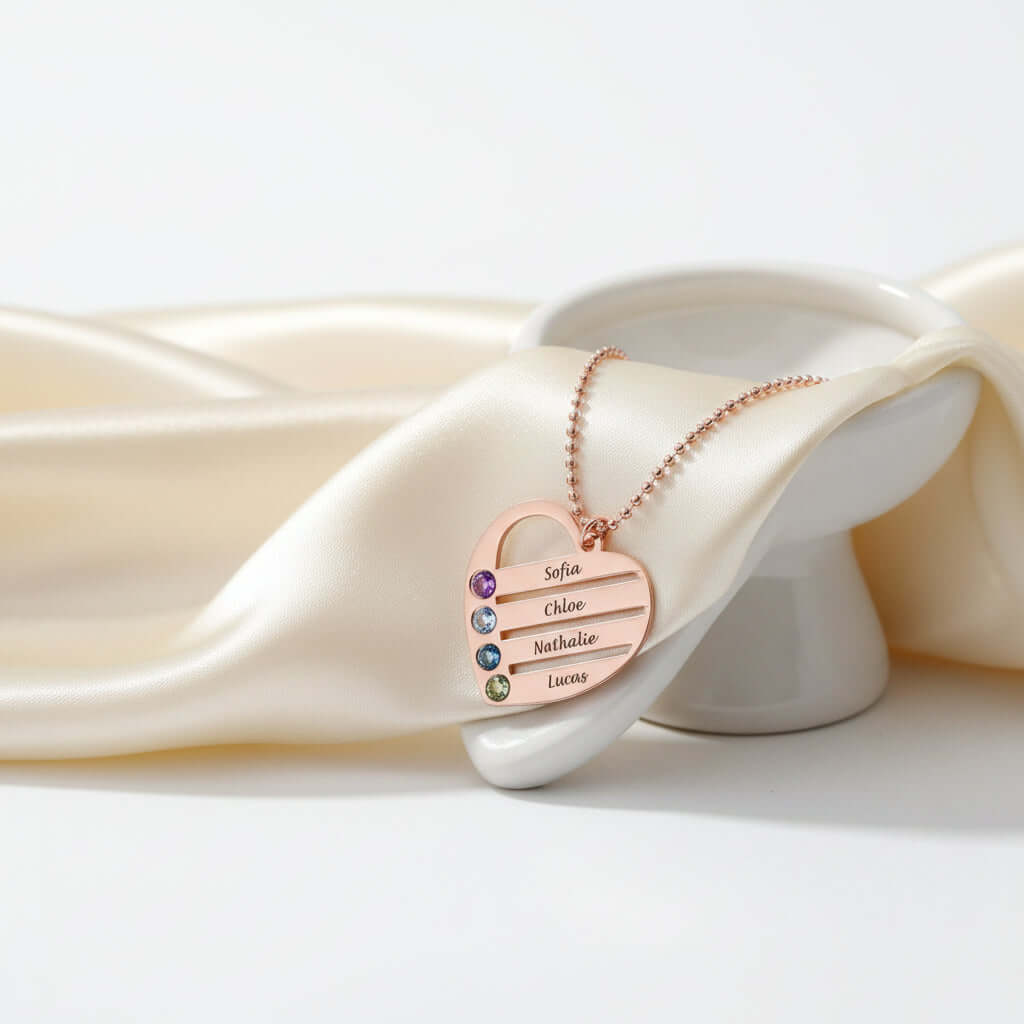 Custom Engraved Name Necklace – S925 Silver Heart Diamond Pendant - Hadi Craft