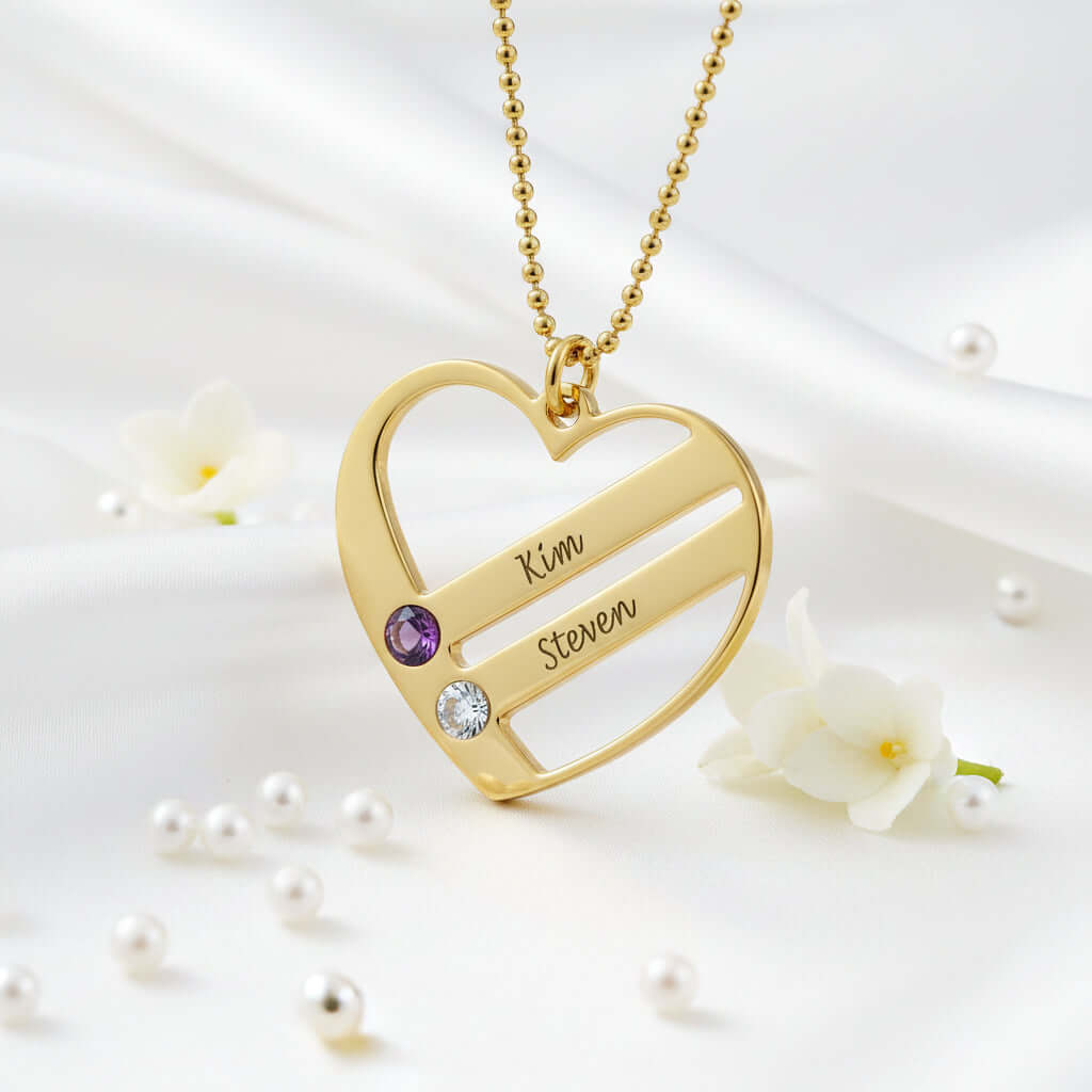 Custom Engraved Name Necklace – S925 Silver Heart Diamond Pendant - Hadi Craft